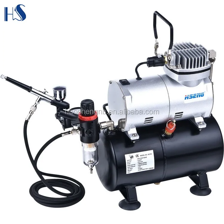 

HIGH QUALITY OIL-LESS MINI PISTON TYPE AIRBRUSH AIR COMPRESSOR HSENG AS186K