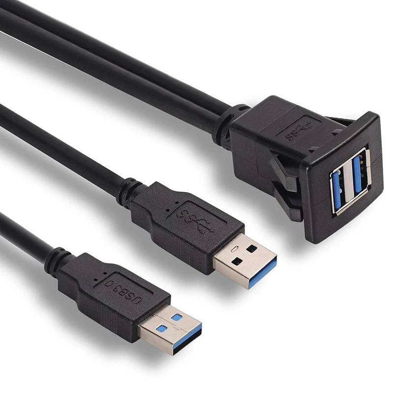 

1M Dual USB3.0 Flush Mount Cable For Car Boat Motorcycle And Trailer, Black