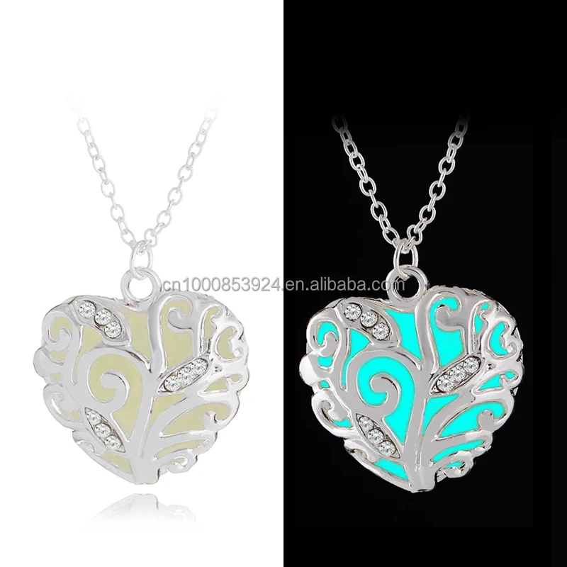 

Luminous Series Steampunk Magical Fairy Glow in the Dark Heart Charms Pendant Necklace, As your requirement