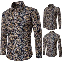 

E8C014 Trend pattern slim casual fashion long sleeve shirts men