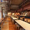 Long marble school cafeteria room restaurant dining table with chairs