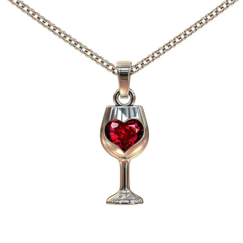 

Ruby-inlaid Creative Red Wine Goblet Heart-shaped Pendant