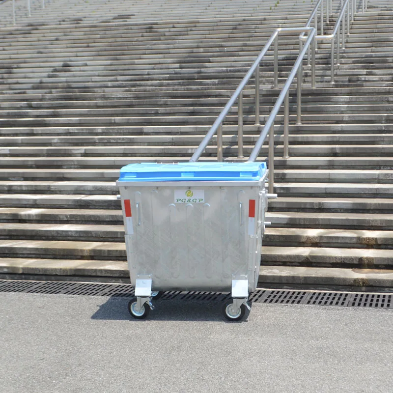 Special Price 1.1 M3 Outdoor Street Mobile Trolley Metal  Galvanized Steel  Rubbish Bin Container For Residual Waste/