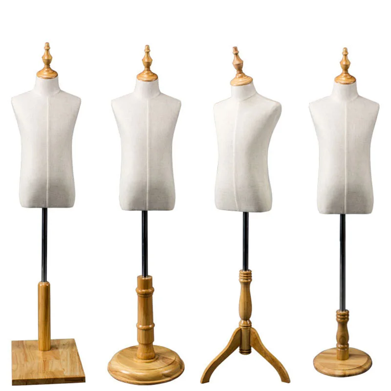 XINJI Wholesale Kids Manikins Fabric Dummy Children Upper Body Mannequin Window Display With Wooden Stand