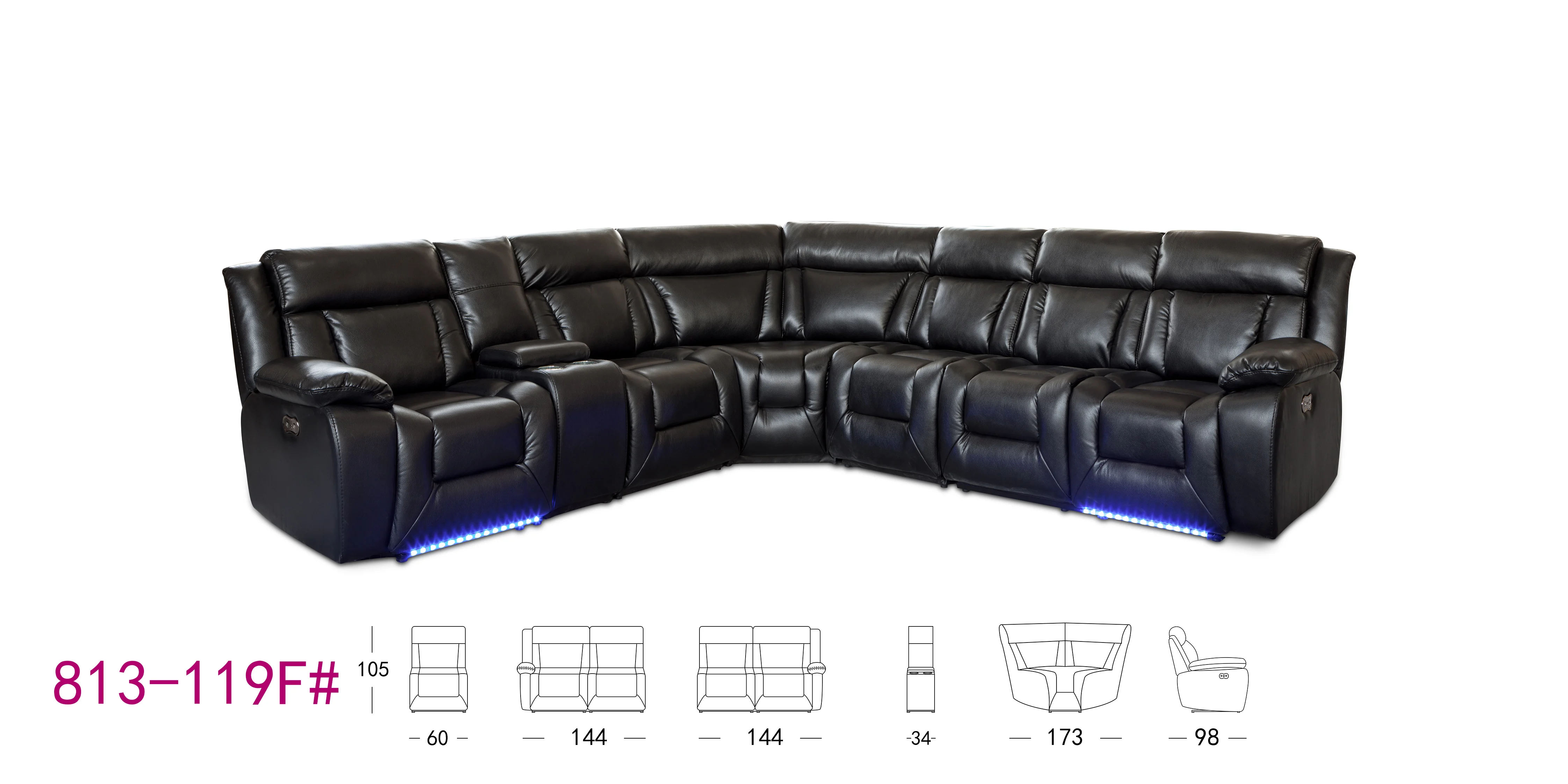 Modern Furniture Recliner Leather Sectional Sofa With Cup Holder Buy