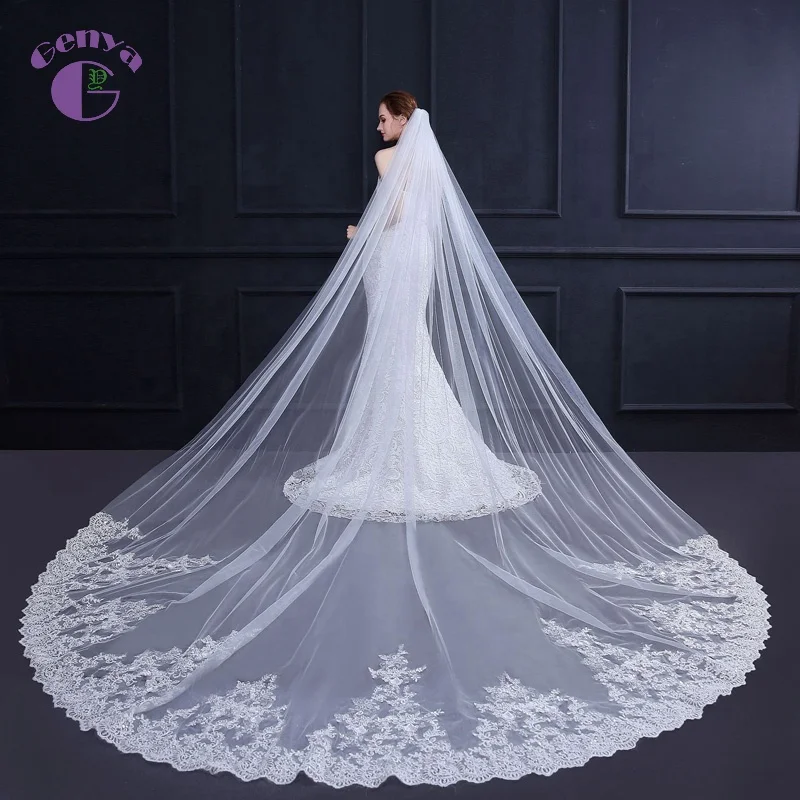 

GENYA Wholesale New Korean Luxury Bride Wedding Veil 3.5*3 Meters Long Tail Veil Soft Tulle Wedding Veil 2022, White