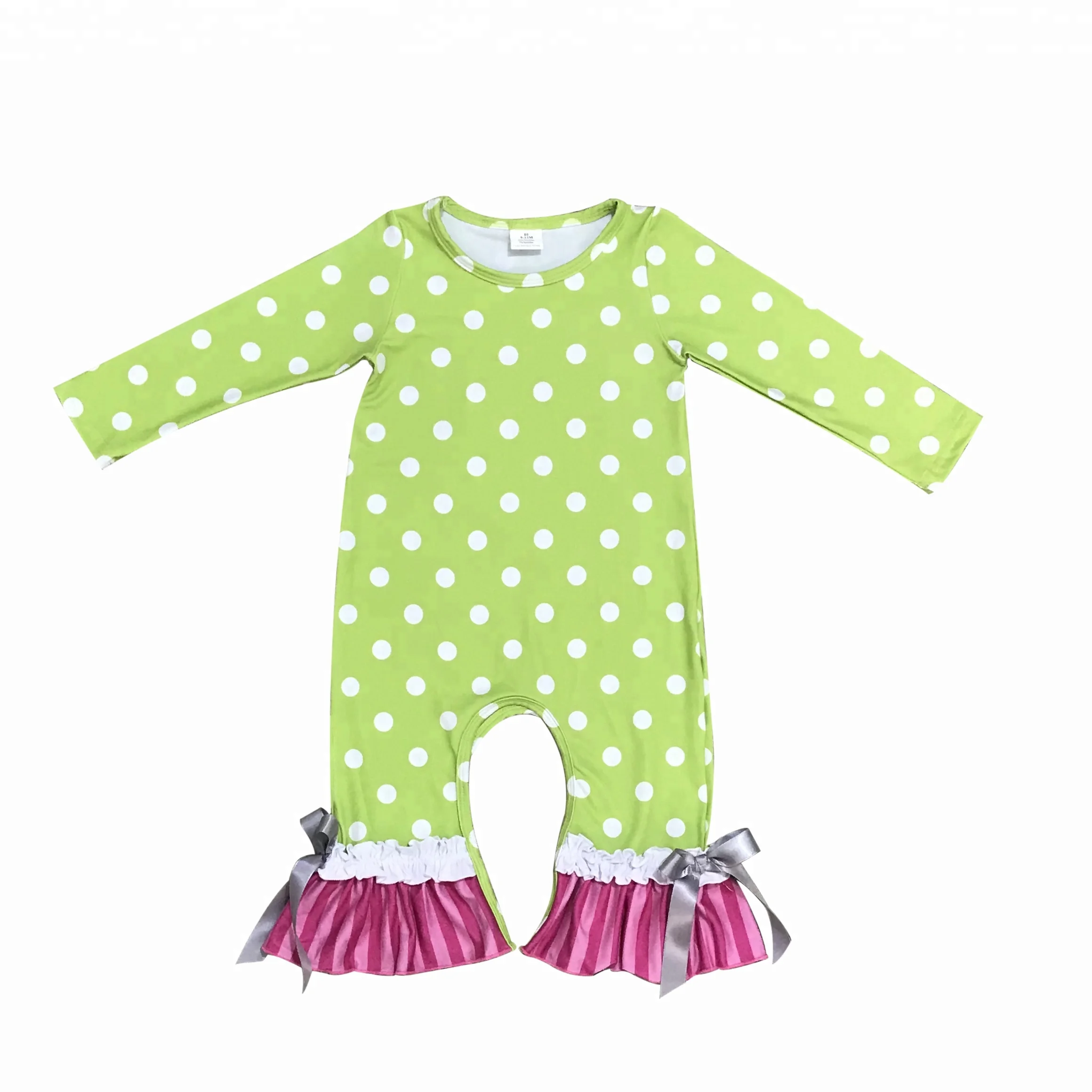 

Hot Sale Boutique Baby Girls' Rompers Long Sleeve Bodysuit Polka Dot Football Baby Girl Ruffle Romper, Picture
