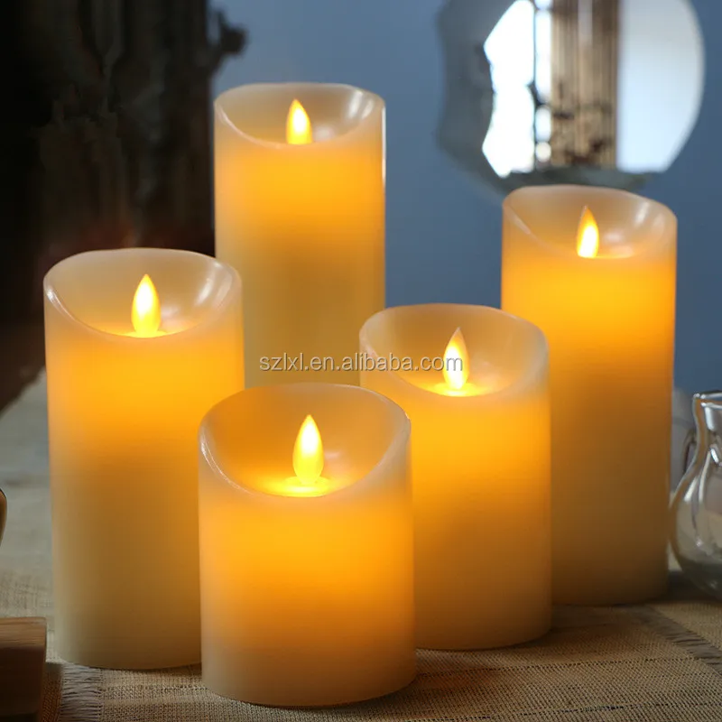 
Pillar Dancing Wick Wax Imitated LED Candle/ Swing Flame LED Flameless Pillar Wax Candle Light 