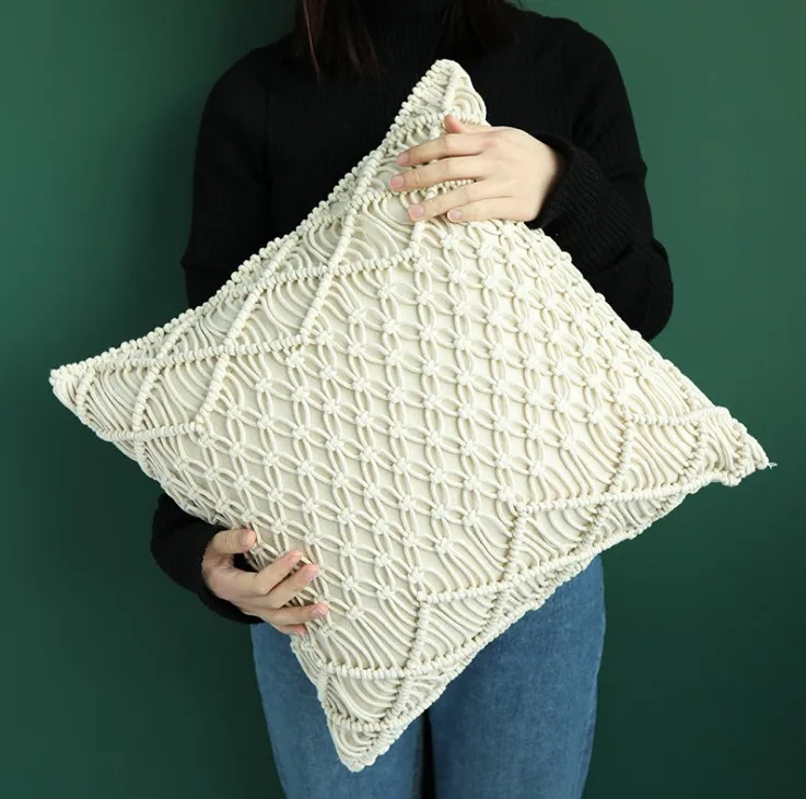 Wedding Decor Handmade Knit Throw Pillows Boho Macrame Throw