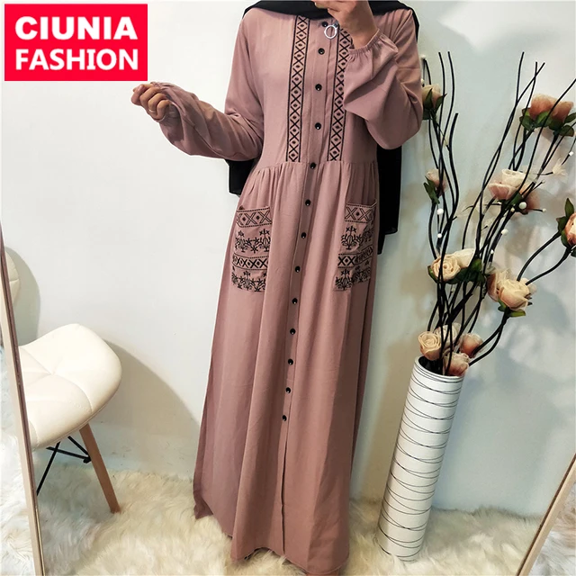 

6166# latest designs women loose casual fashion cocktail summer maxi long sleeve embroidery dress, Pink