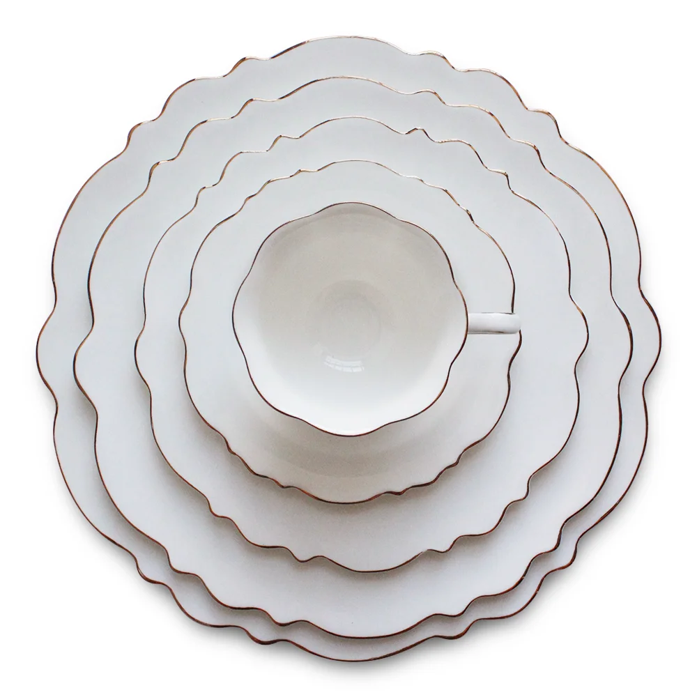 Luxury Morandi Gold plated Ceramic Wedding Plates Sets