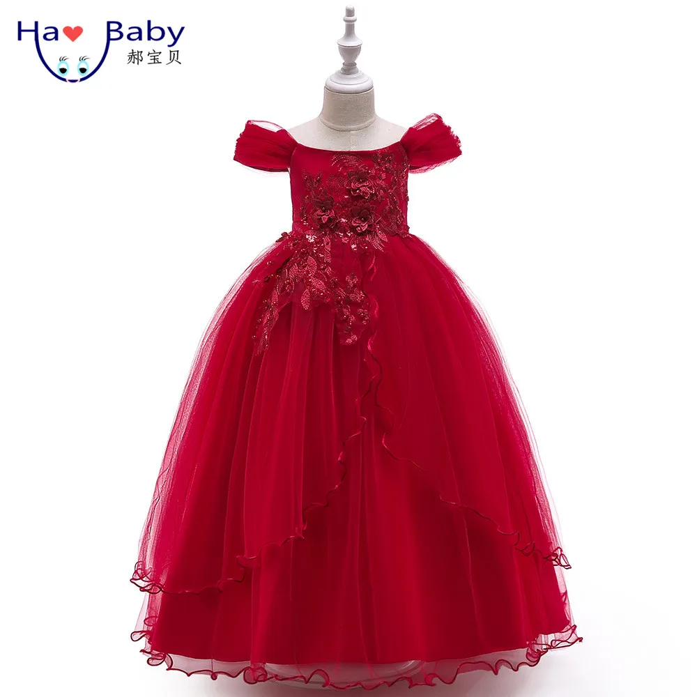 

Hao Baby Cross-Border Children's Dress One-Shoulder Girl Costume Long Princess Dress Party Wear Dress For Girl, As pictures