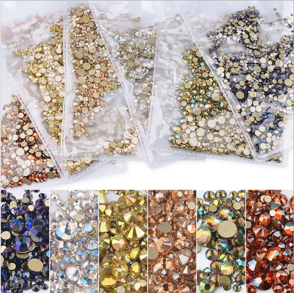 

NEW Colors Non Hotfix Flatback Glass Nail Art Crystal Mixed Size Rhinestones for Nail Art Decorations