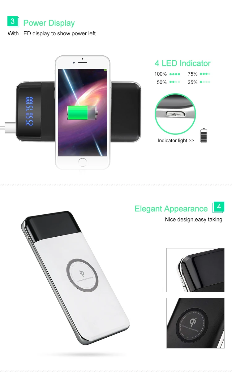 logo custom portable Qi standard mobile phone wireless charger slim power bank 10000mah with lcd display - ANKUX.COM