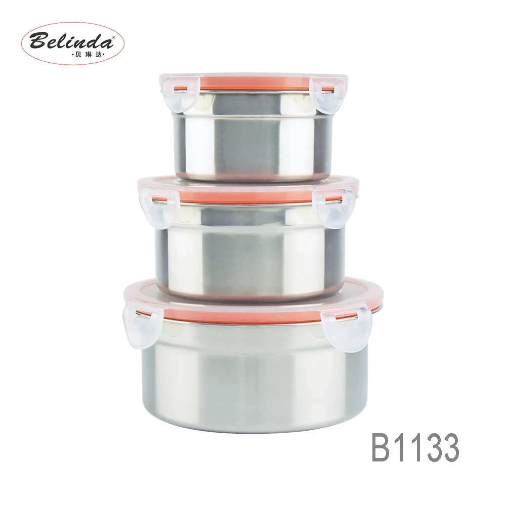 3 Pcs Round Shape Food Storage Boxes Korea Stainless Steel Container