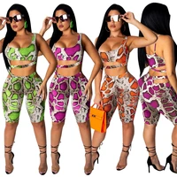 

Ready to ship OEM ODM CA559 fashion snake skin printed crop top and shorts 2 piece set women