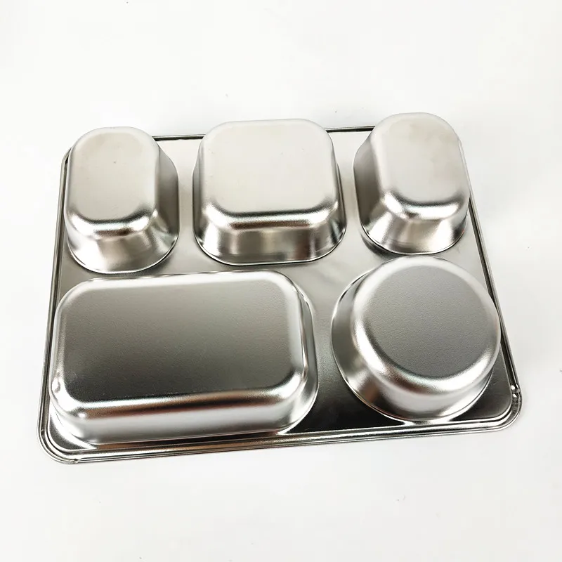 5 Compartment Sections Rectangular Divided Food Tray Stainless Steel