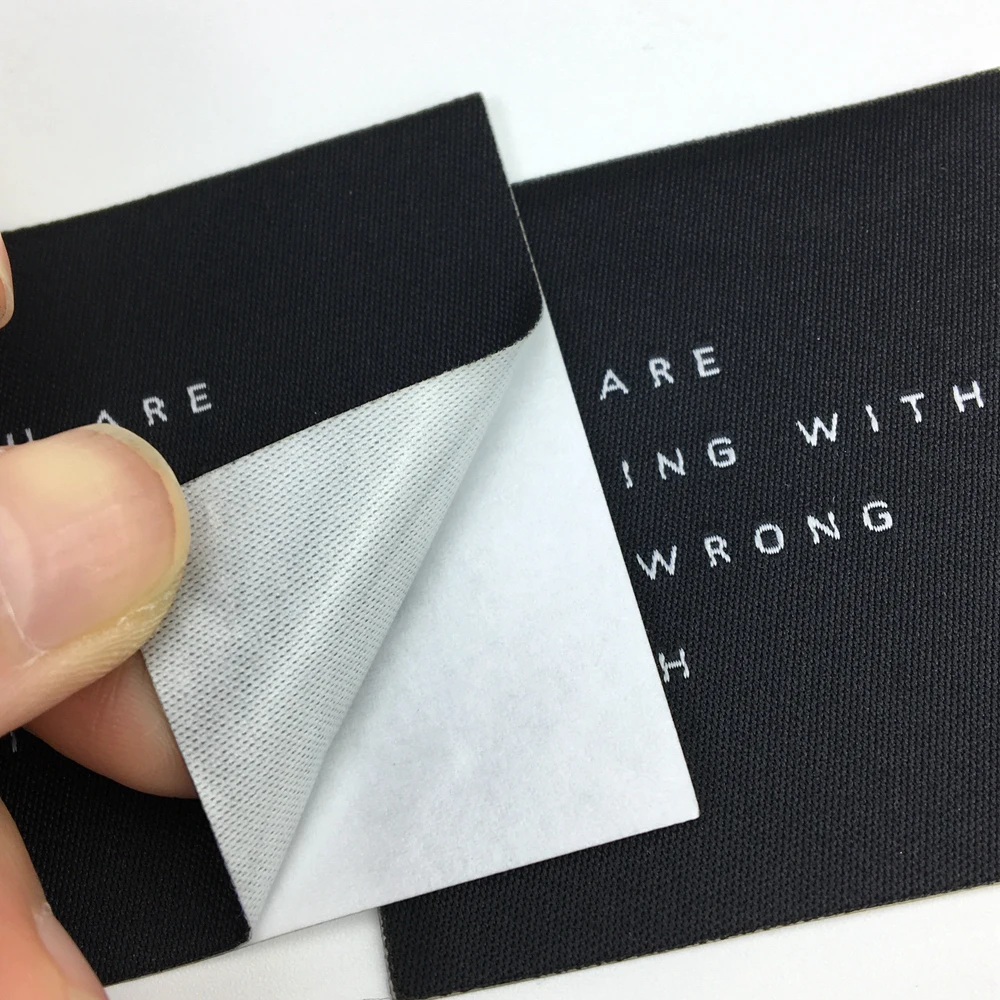 

custom kinds of peel off adhesive backing woven label