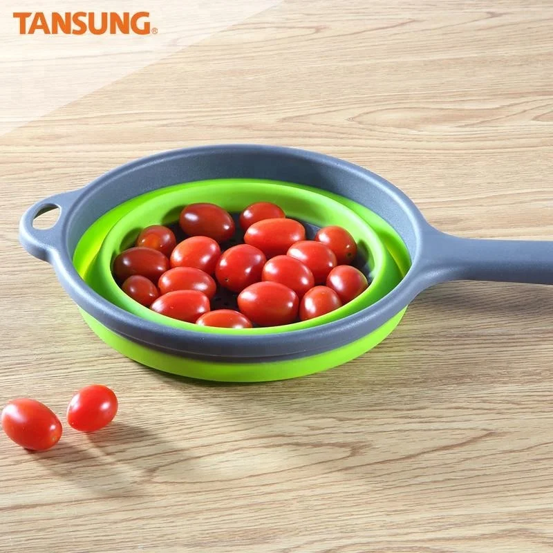 
Wholesale Food Grade Plastic Collapsible Bowl Colander Food Strainer with Long Handle 