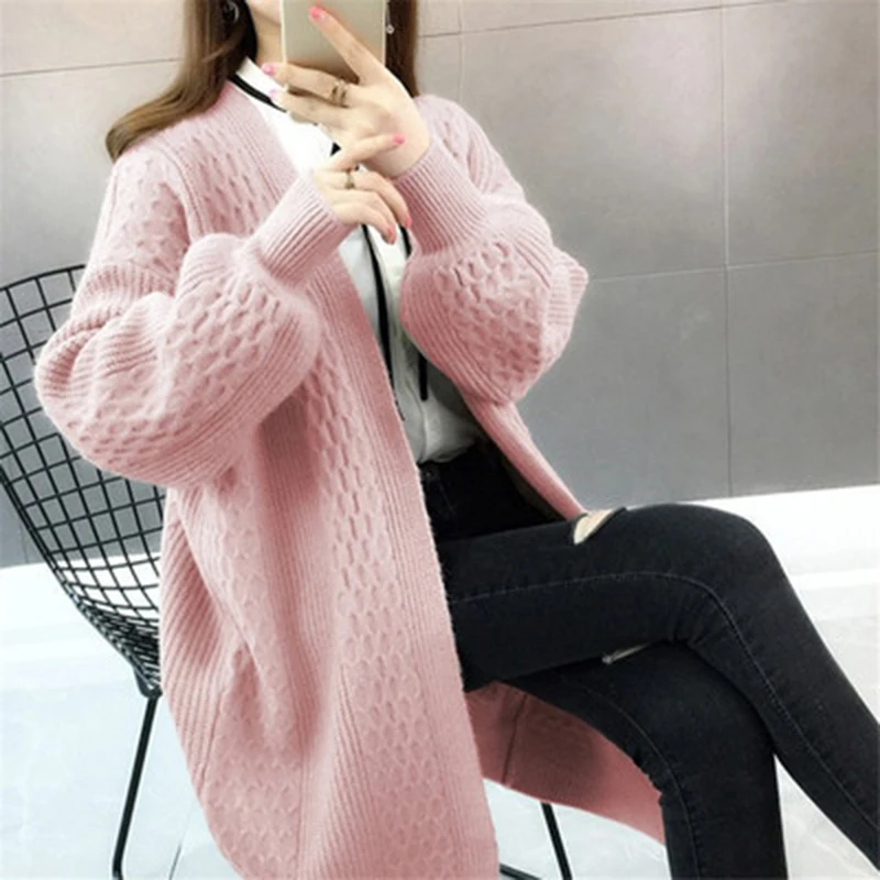 

Korean fashion autumn and winter women plain popcorn cardigan loose ladies heavy solid color coat clothes