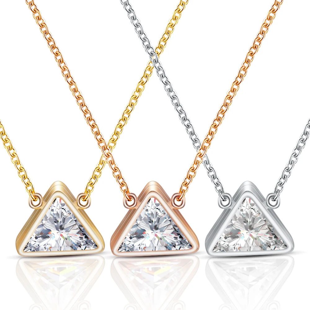 

Simple Golden/SilverColor Stainless Steel White Cubic Zirconia Triangle Pendant Necklaces Women's Fashion Jewelry