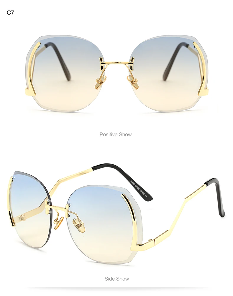 Shinelot 97286 Italy Design Custom Logo Oval Rimless Sun Glasses Sea