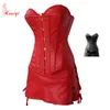 Black Red faux leather corset and skirt set biker leather corset