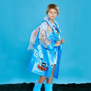 Image of Long Cute Waterproof School Bag Space Cover Student Kids Jacket Collapsible Carton Transparent Children PVC Plastic Raincoat