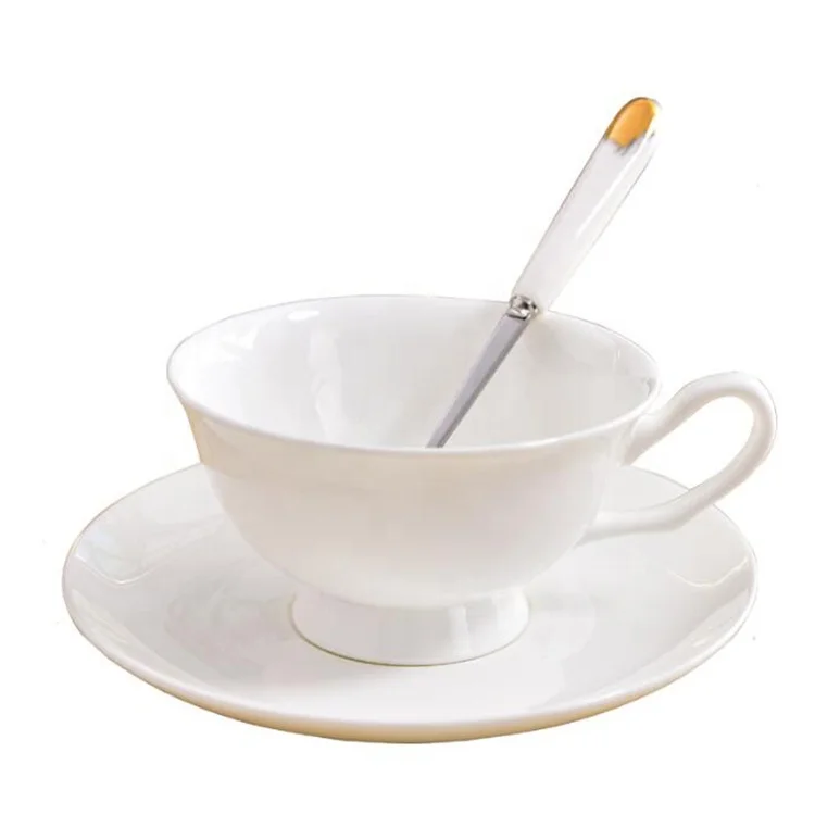 
decal new bone coffee cup and saucer with gold rim 