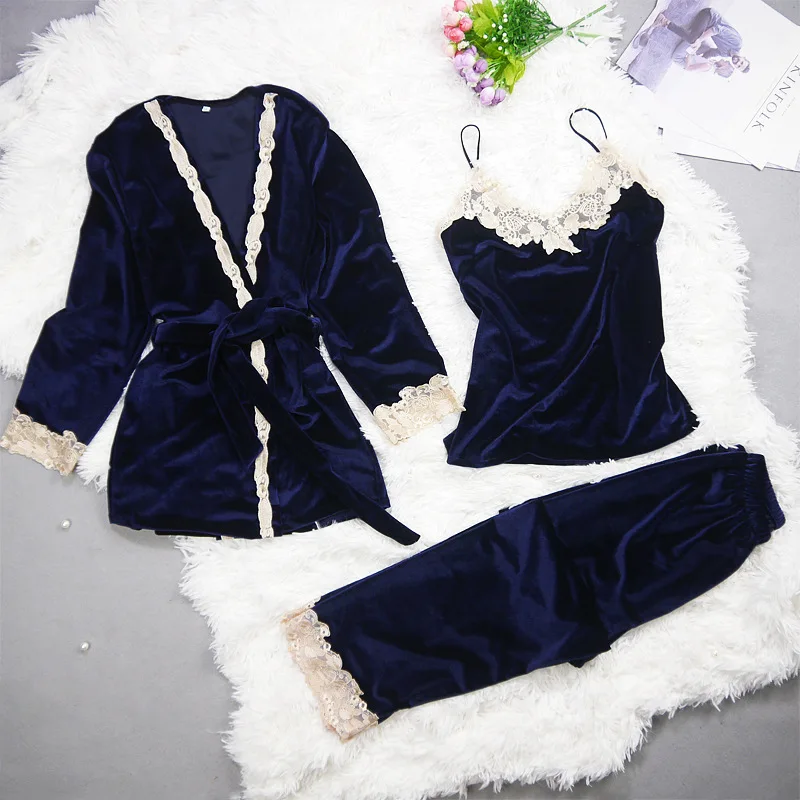Wholesale Custom Velvet Solid Color 3Pcs  Pajamas Women  Pajamas
