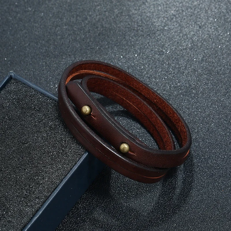 

New arrival double layer genuine leather handmade leather bracelet men