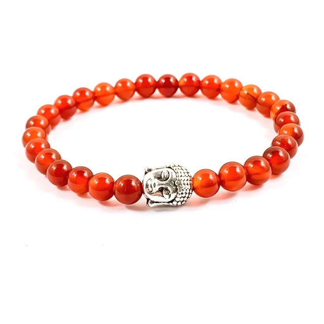 

Gemstone 6mm Carnelian bracelet with a Buddha head bead packaged in cellophane bag hot item