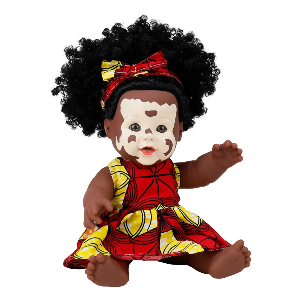 Wholesale 12 Inch Vinyl Vitiligo Doll Lifelike African American Black