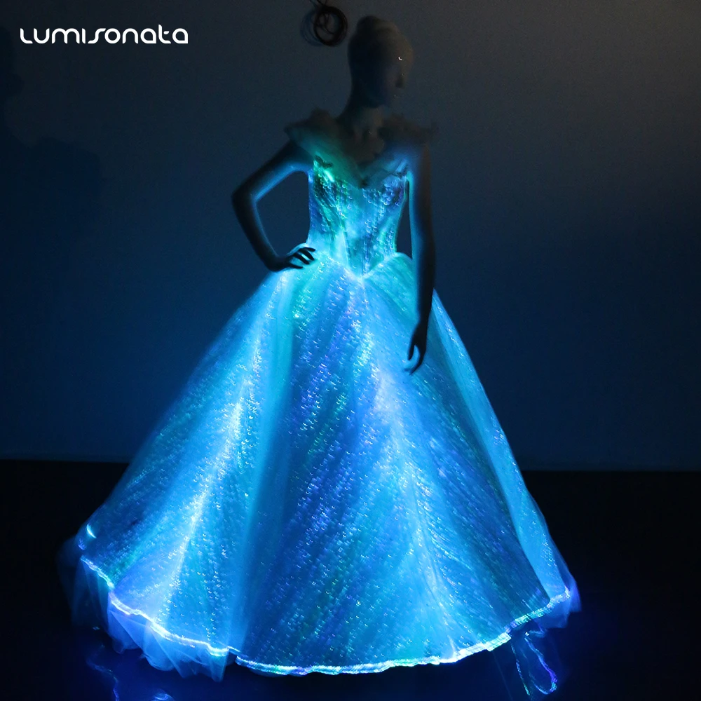 Custom Cinderella Light Up Fiber Optic Wedding Dress Luminous Wedding ...