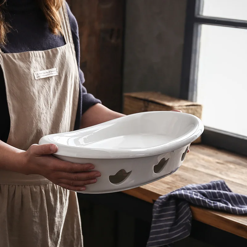 Italian Ceramic Self Heating Pan Flower Soup Pot With Candle Stove For Restaurant