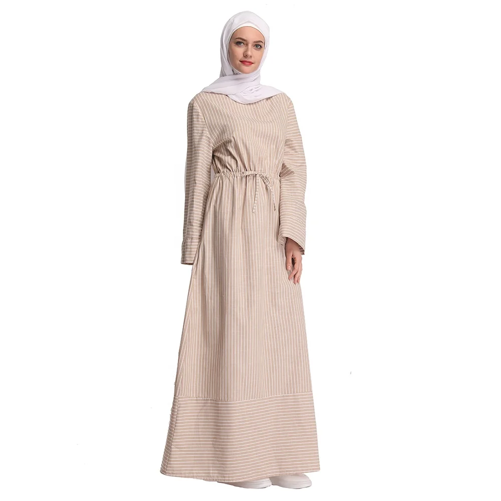 

Elegant stripe soft crepe abaya beautiful arabic kaftan women dress islamic clothing, Blue, beige, pink