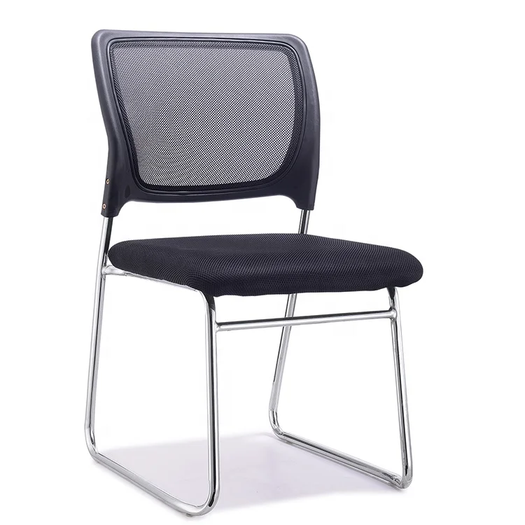 Business Black Reception Seat Ergonomic Secretarial Black Pu Leather Office Chair Without Wheels 