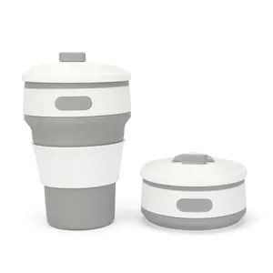 Image of Food Grade Collapsible Silicone Folding Mug Cup Silicone Collapsible Cup 350ml Collapsable Coffee Cup Orange