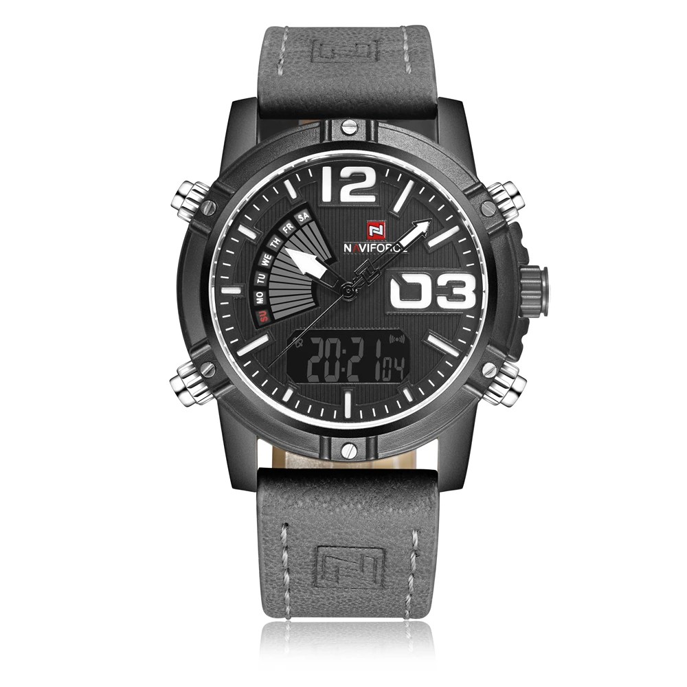 

Naviforce 9095 Mens Complete Calendar Military Sport Dual Display Wrist Watches, As picture