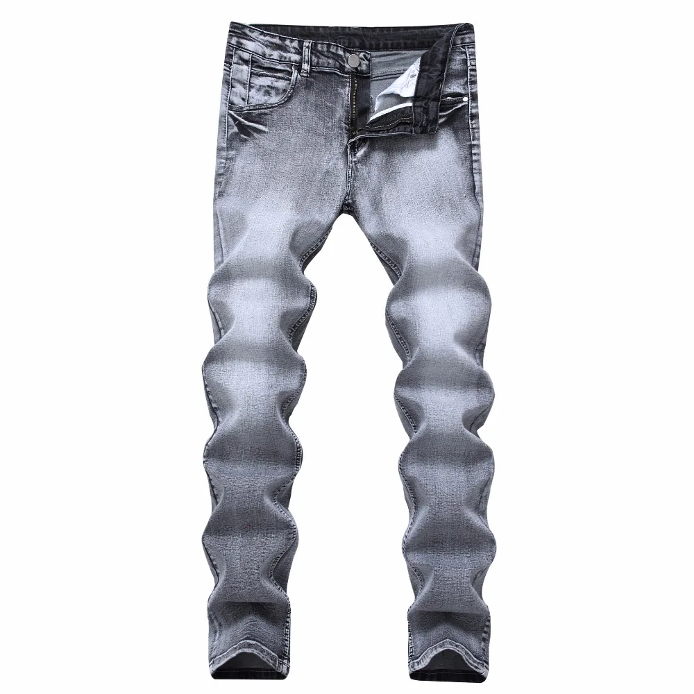 

Mens Light Gray Stretch Denim Pants Slim Nostalgia Men Jeans, Grey
