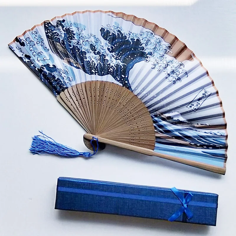 
[i Am Your Fans]sufficient Stock! Luxury With Box The Great Wave Off Kanagawa; Japanese Hand Held Fan japanese fan  (60796913880)