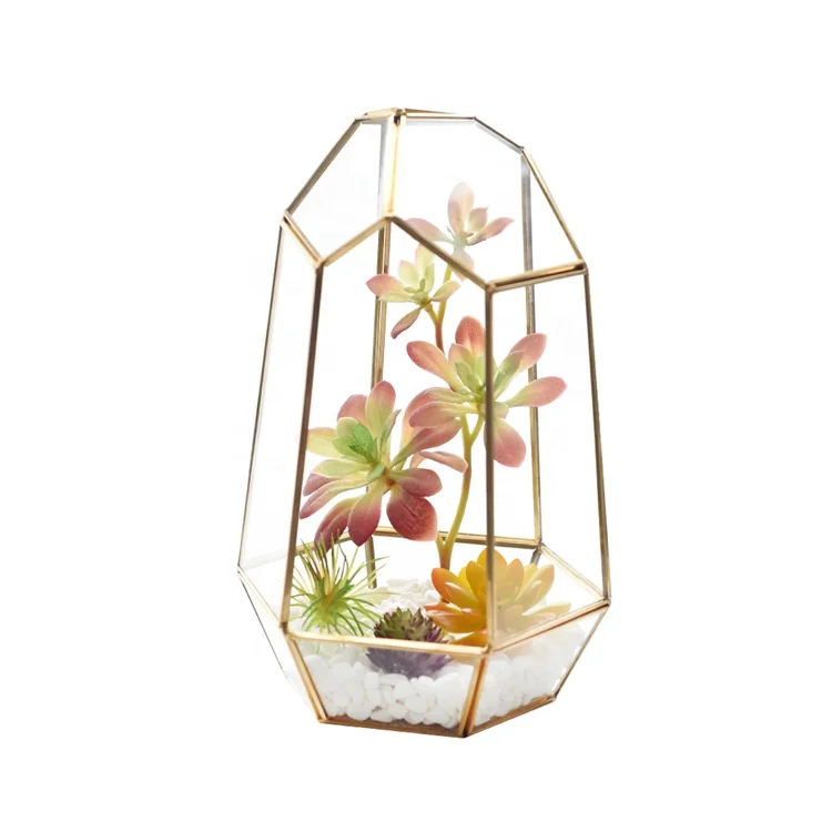 

Customize Gold Geometric Terrarium Hanging Glass Planter, Customized