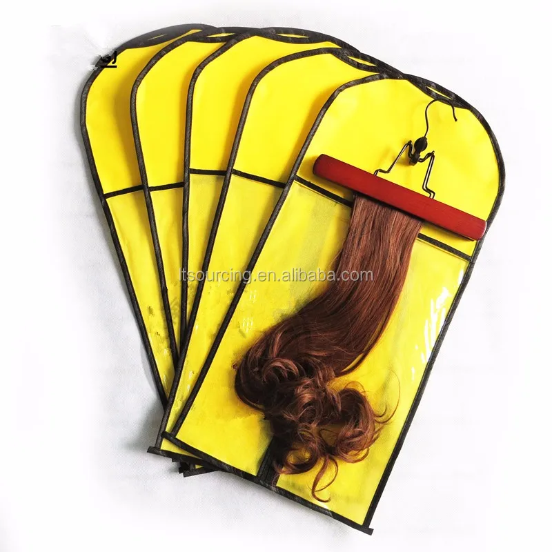 Customized Plastic Bag Hair Extension Bag Garment Bag And Wooden Hanger