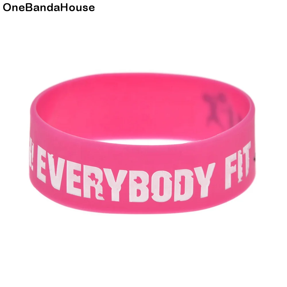 

25PCS Everybody Fit No Pain No Gain Motivational Silicone Wristband, Black, pink