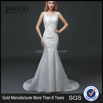 Mgoo Hot Sale Customised Mermaid White Lace Wedding Dress Sleeveless