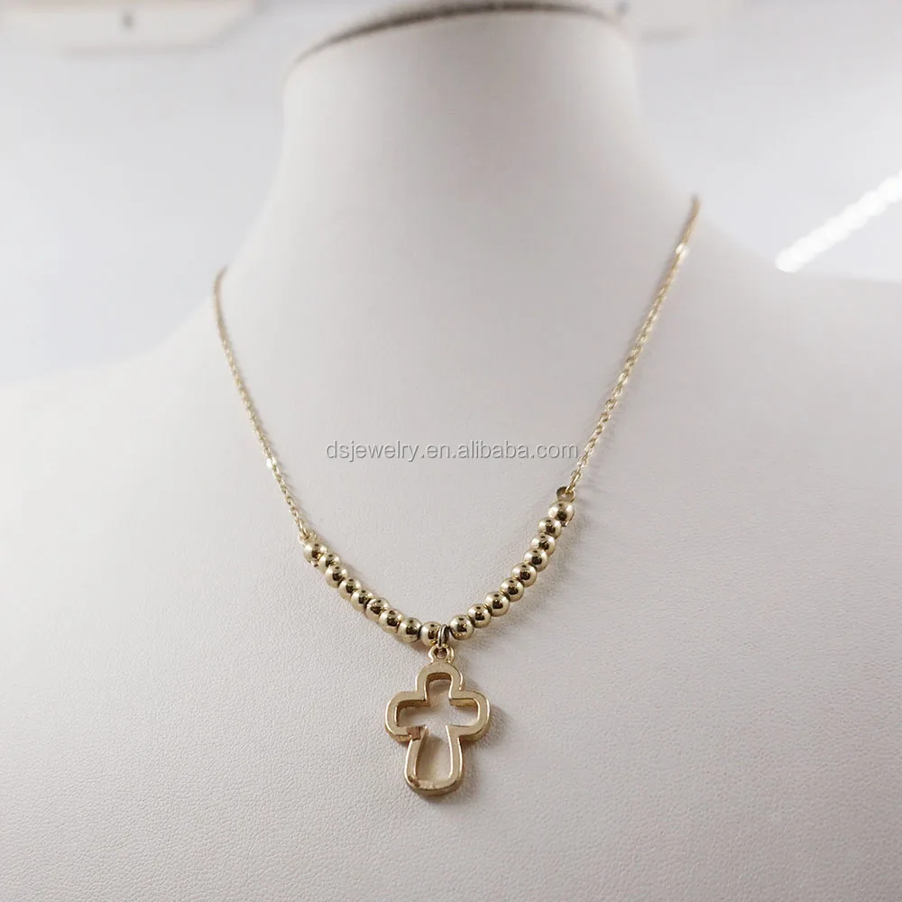 

wholesale custom design gold plated beads jesus cross pendant necklace