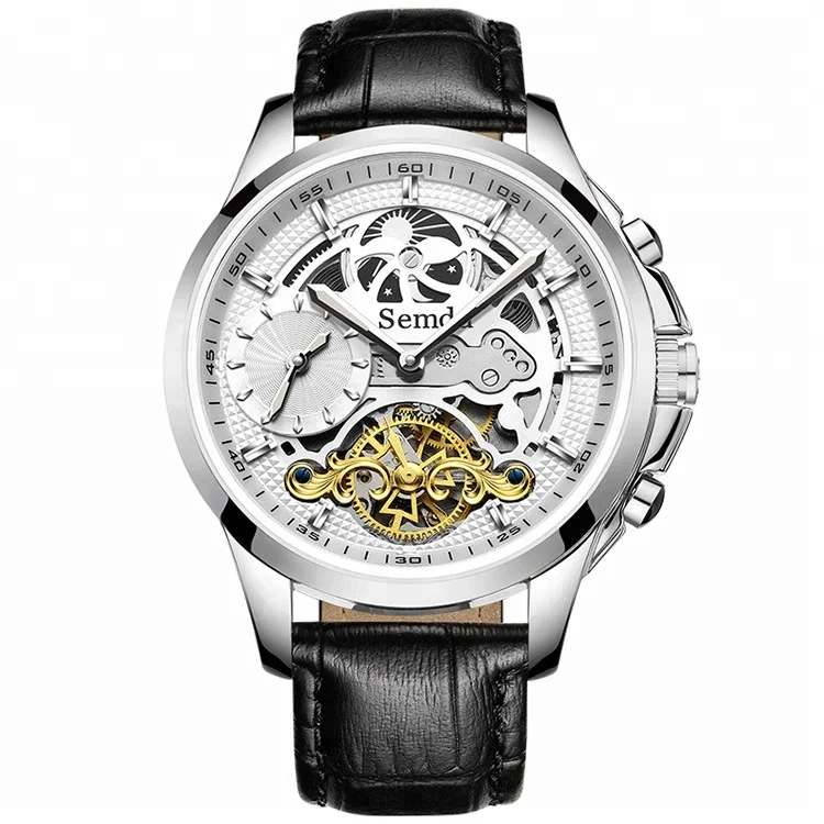 

2019 new ready to ship transparent skeleton moon phase automatic 50ATM calf leather men watch, Gold.rose gold