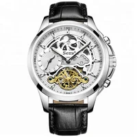 

2019 new ready to ship transparent skeleton moon phase automatic 50ATM calf leather men watch