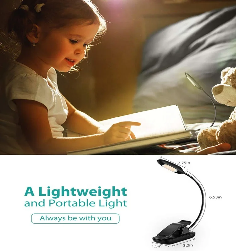 
Amazon hot sales 9-Level Warm/Cool White Brightness Eye Care with Power Indicator LED Book Light with Perfect for Bookworms & Ki 