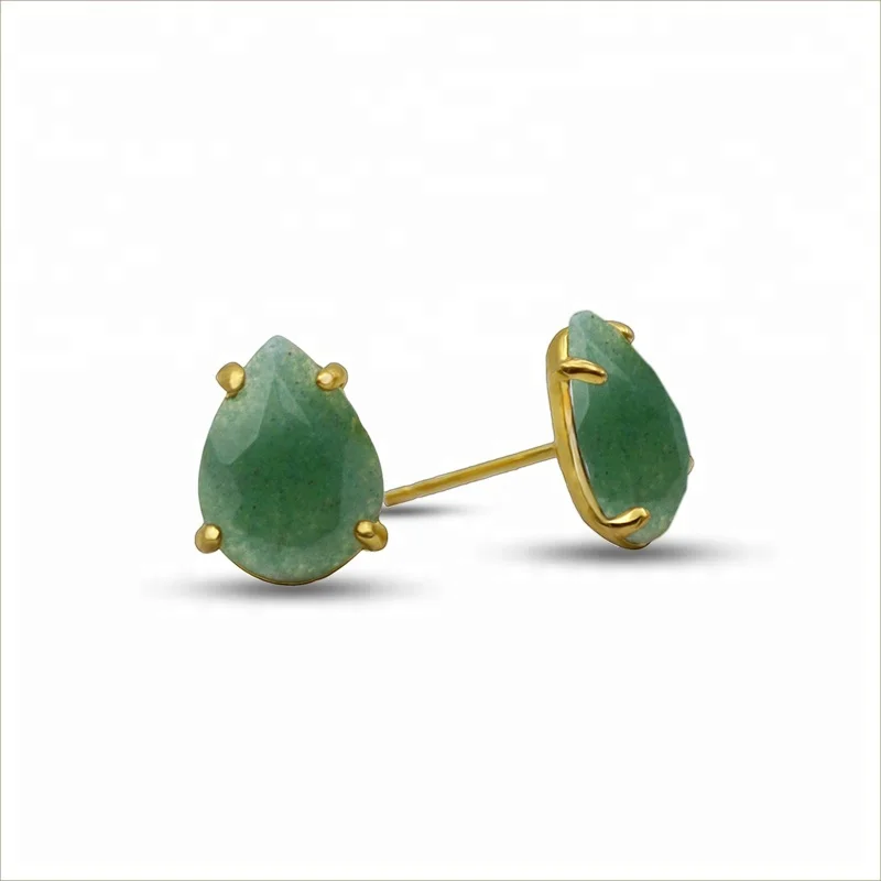 

Fashion Simple Faceted Green Jade Gemstone Drop Ear Stud Men's Jewelry Earrings Design Studs Earrings Stone Earring for Boy